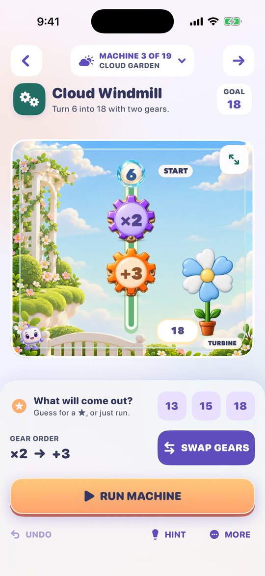 Cloud Windmill: swap two gears to make 18